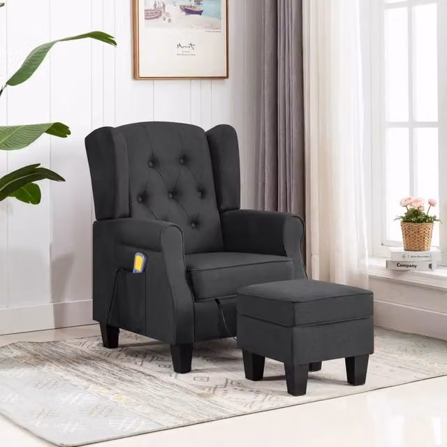 Poltrona Massaggiante con Poggiapiedi vidaXL Grigio Scuro in Tessuto e Legno L/P/H: 94 x 68 x 78 cm – 1