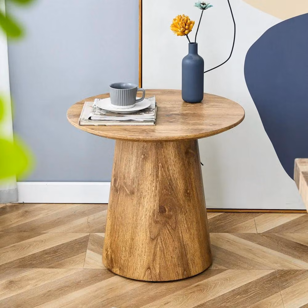 Set di 2 tavolini rotondi in legno e MDF - Tavolini da divano - Motivo venato naturale del legno - Base stabile - Tavolino alto 50 x 48 cm - Tavolino basso 60 x 35 cm - Materiali: legno/MDF - Modello: 1