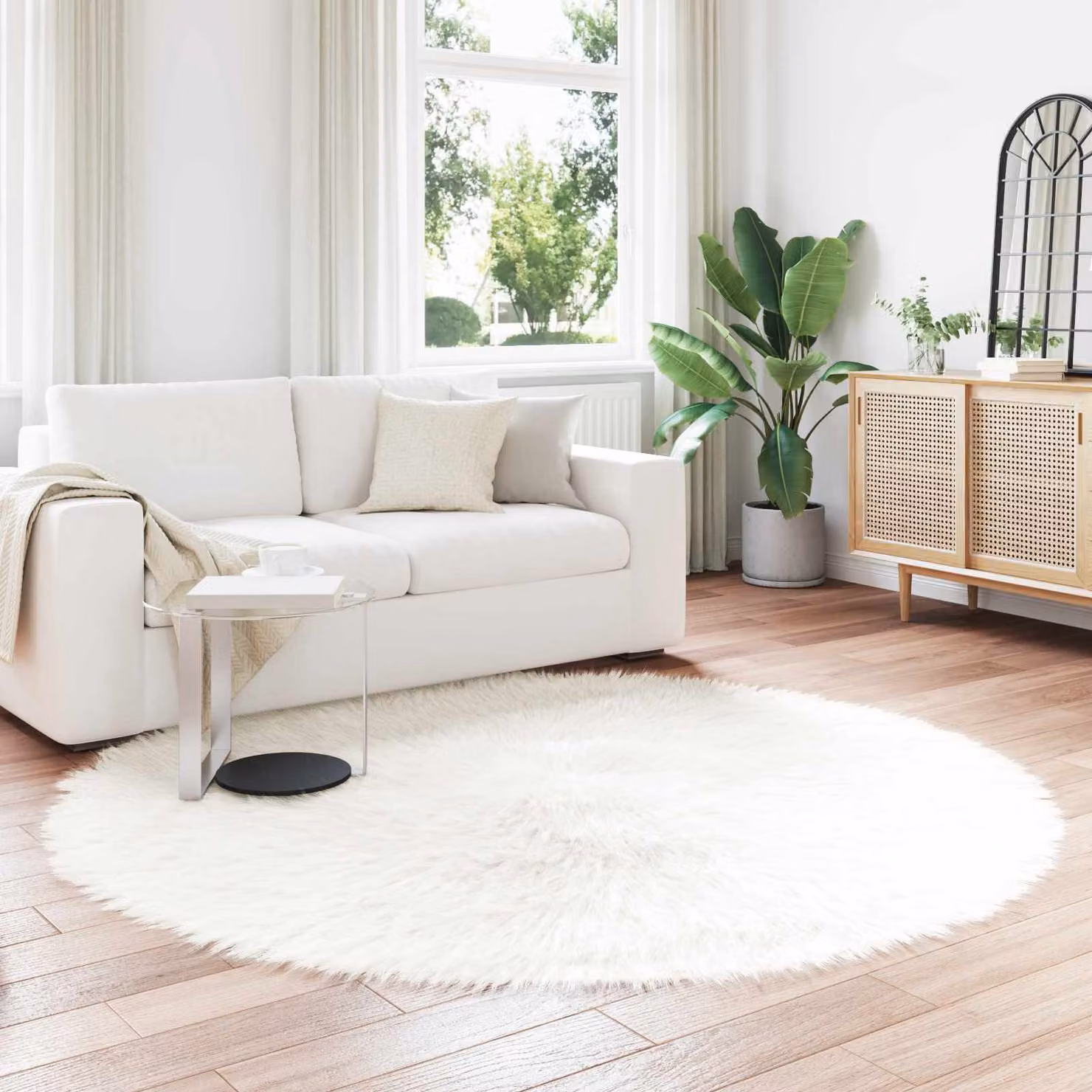 Tappeto rotondo moderno vidaXL in poliestere bianco Ø 160 cm
