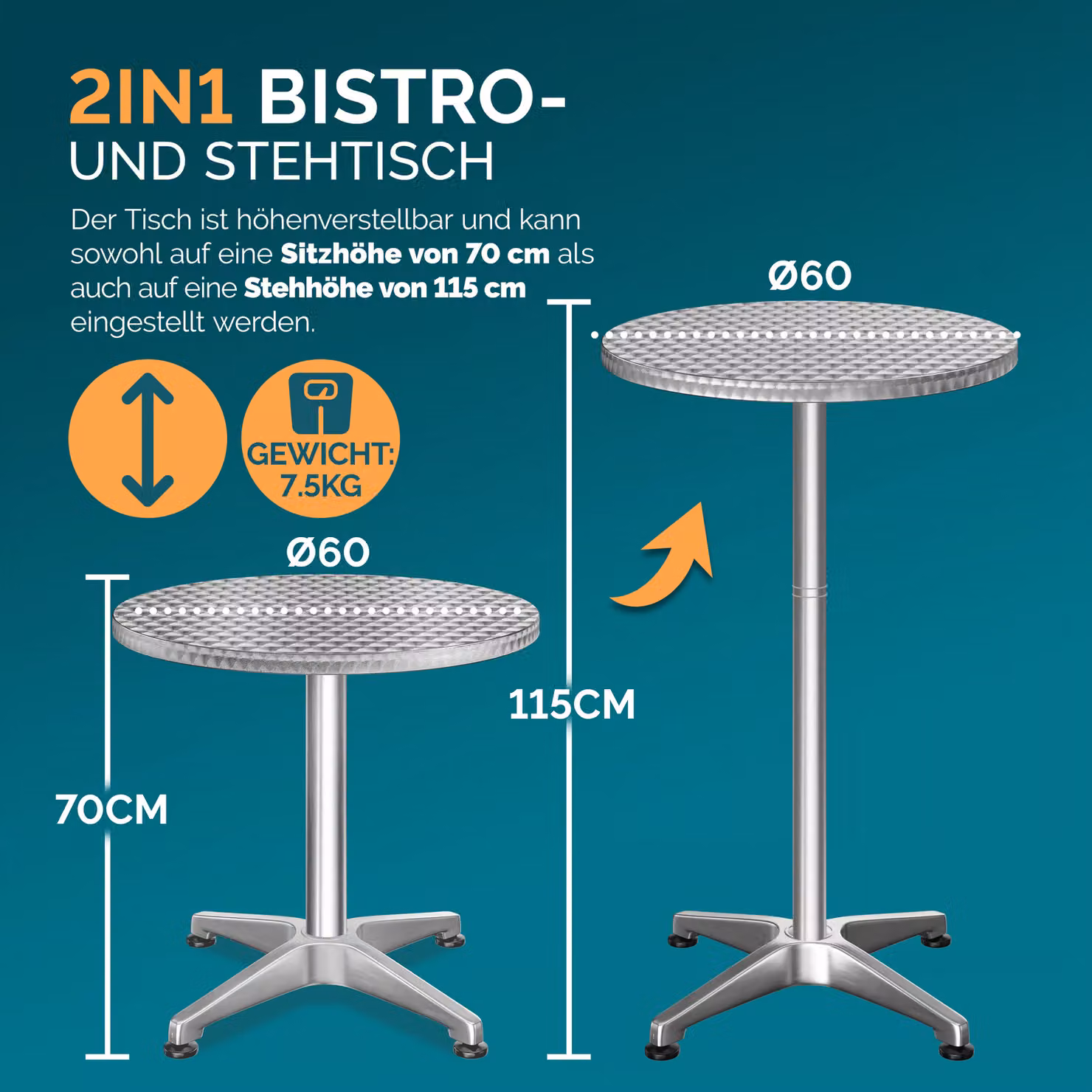 Tavolo alto Casaria argento con copertura nera per tavolo Ø60 cm, L: 115 cm, P: 60 cm – 2