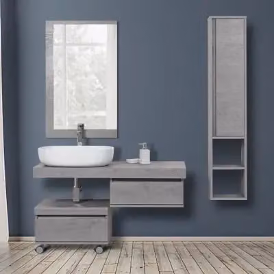 Set mobile lavabo sospeso INBAGNO in effetto cemento grigio opaco con specchio, L: 120 cm, P: 50 cm, H: 100 cm – 2