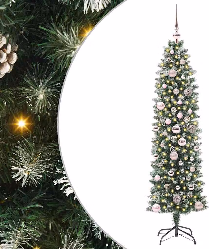 Albero di Natale Artificiale Sottile Verde e Bianco 150 cm