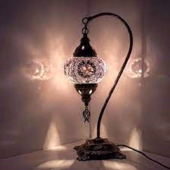Lampada da tavolo turca modello ad arco in vetro mosaico viola - Lampada da tavolo orientale realizzata a mano, altezza 42 cm