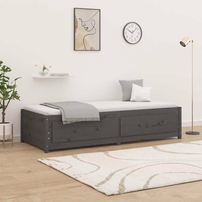 vidaXL Dormeuse Grigia in Legno di Pino con Cassetti L/P/H: 200 x 90 x 85,5 cm