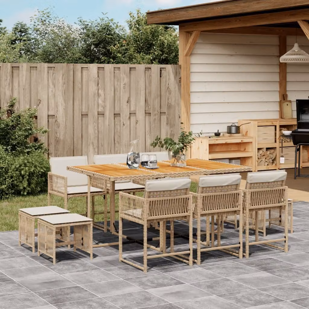 Maison Exclusive - Set da Pranzo da Giardino 11 pz con Cuscini Beige in Polyrattan