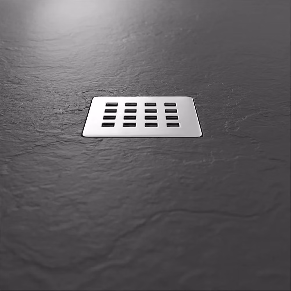 Piatto doccia quadrato Karen in resina effetto pietra antracite L/P: 90 x 90 cm – 2