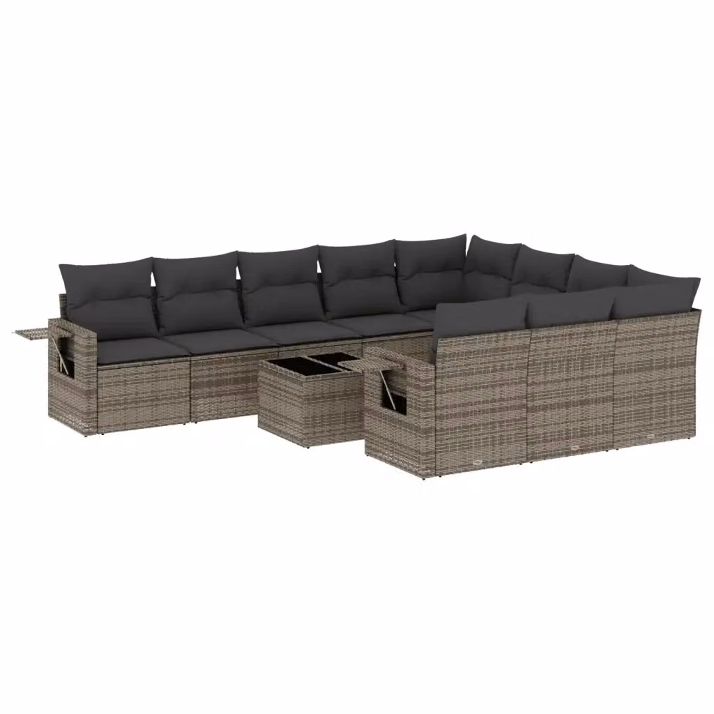 vidaXL Set Divani da Giardino a L 11 pz con Cuscini e Tavolino in Polyrattan Grigio – 2