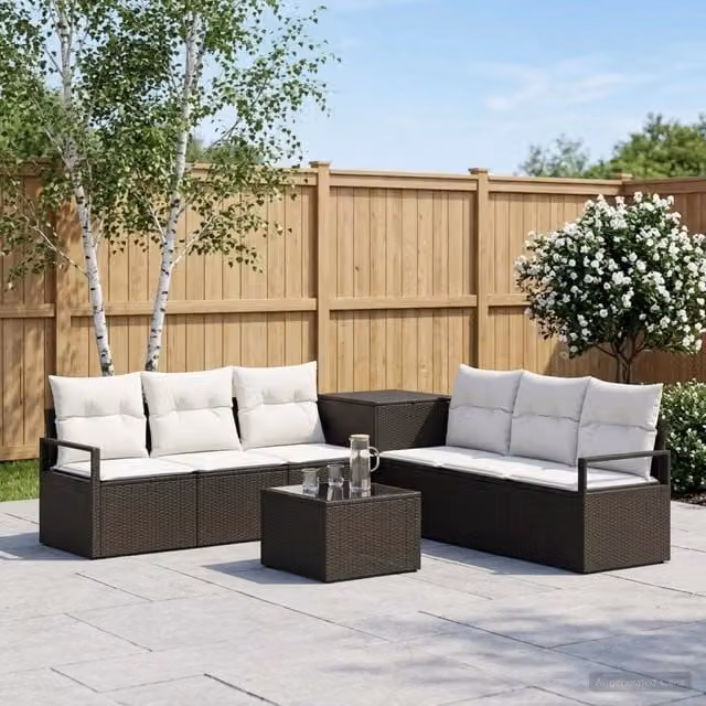 Set di divani 8 pz Nero e Bianco Crema 55 x 55 x 37 cm 3448153