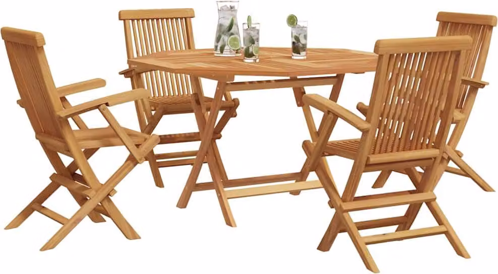 Set da pranzo da giardino 5 pezzi in legno massiccio teak marrone