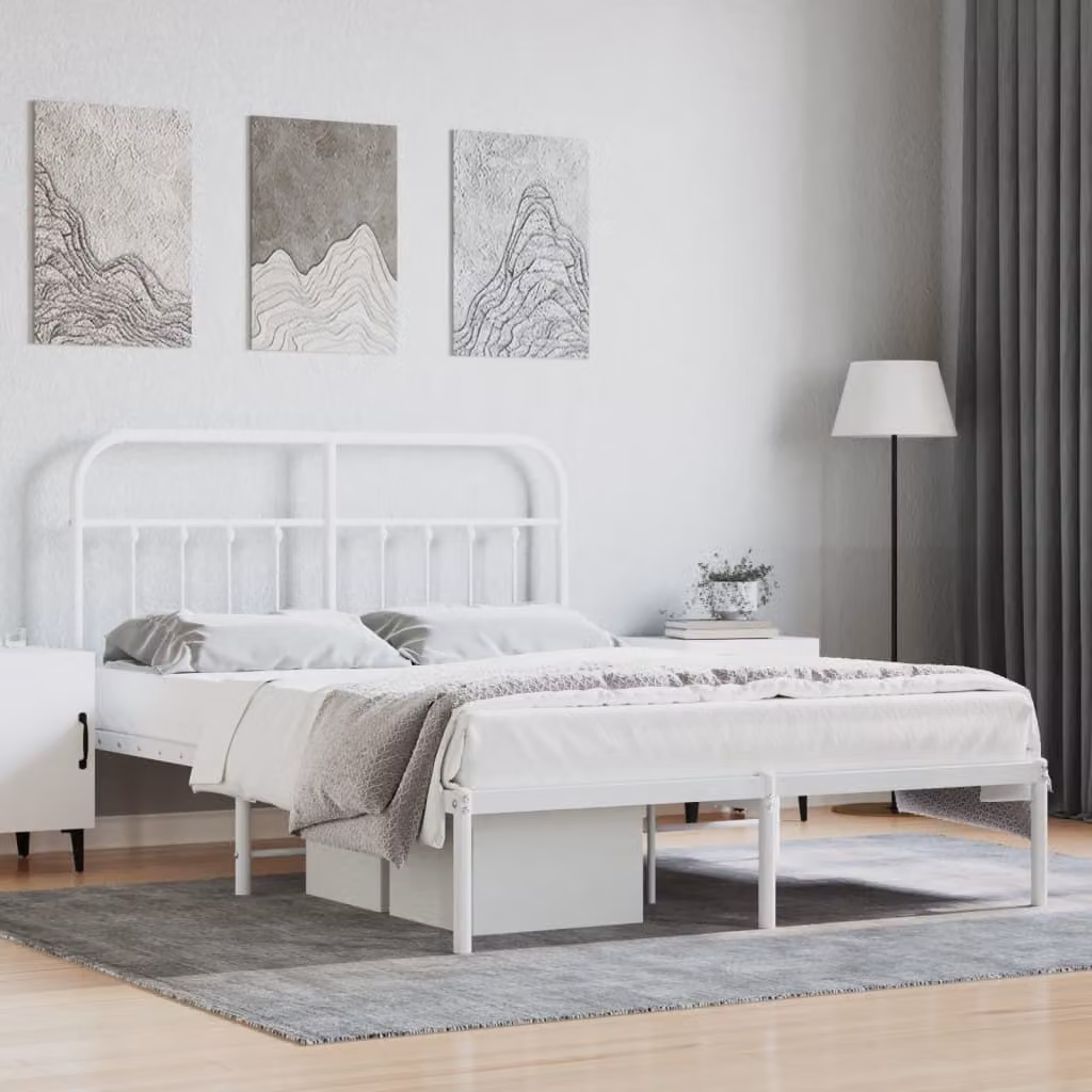 The Living Store Struttura letto con testiera in metallo bianco 140x190 cm