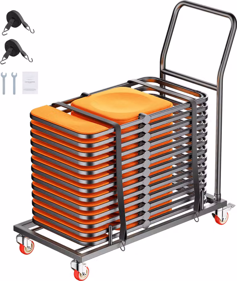 SucceBuy Carrello con telaio per sedie pieghevoli da 300 LBS, design a L per 25 sedie, stoccaggio orizzontale, materiale resistente