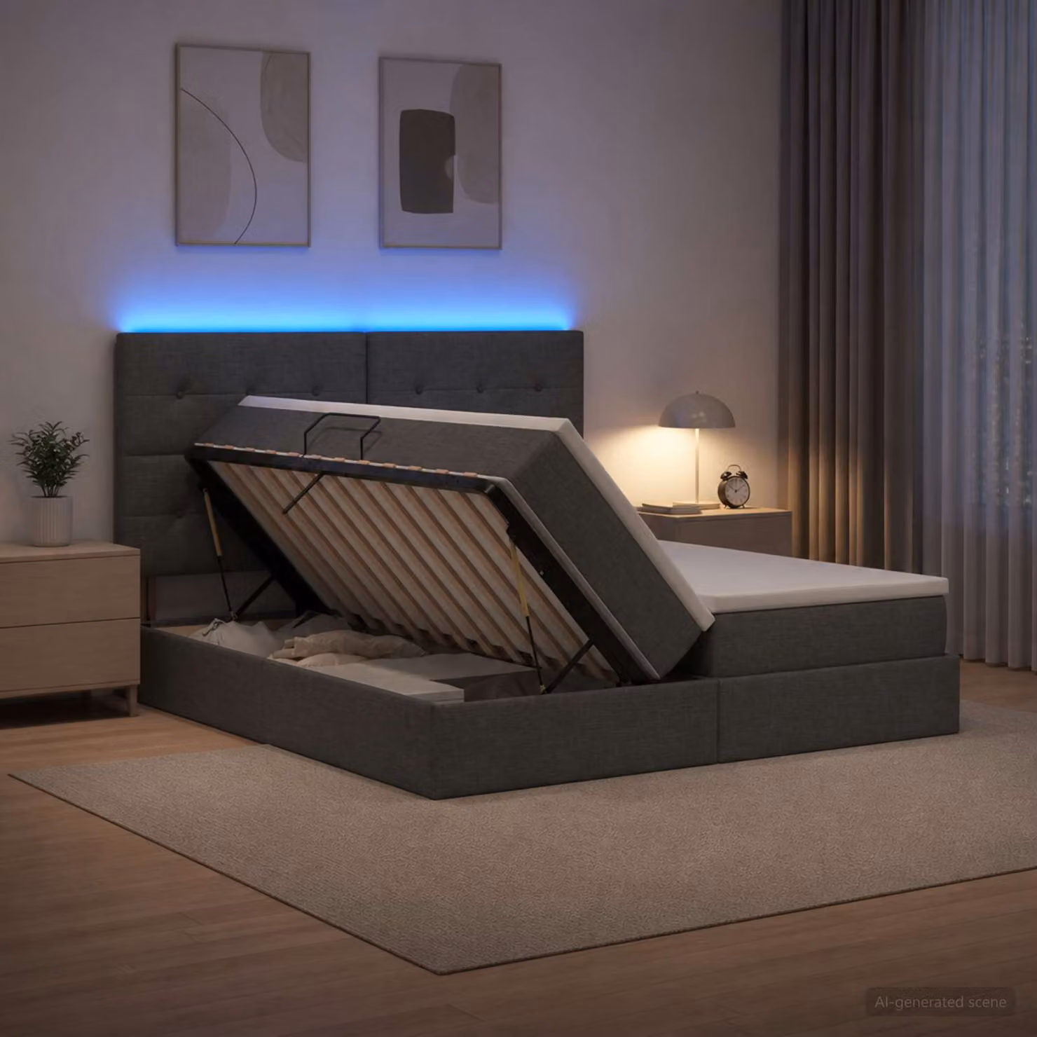 Letto con contenitore e illuminazione LED vidaXL, Grigio Scuro, L/P: 200 x 200 cm