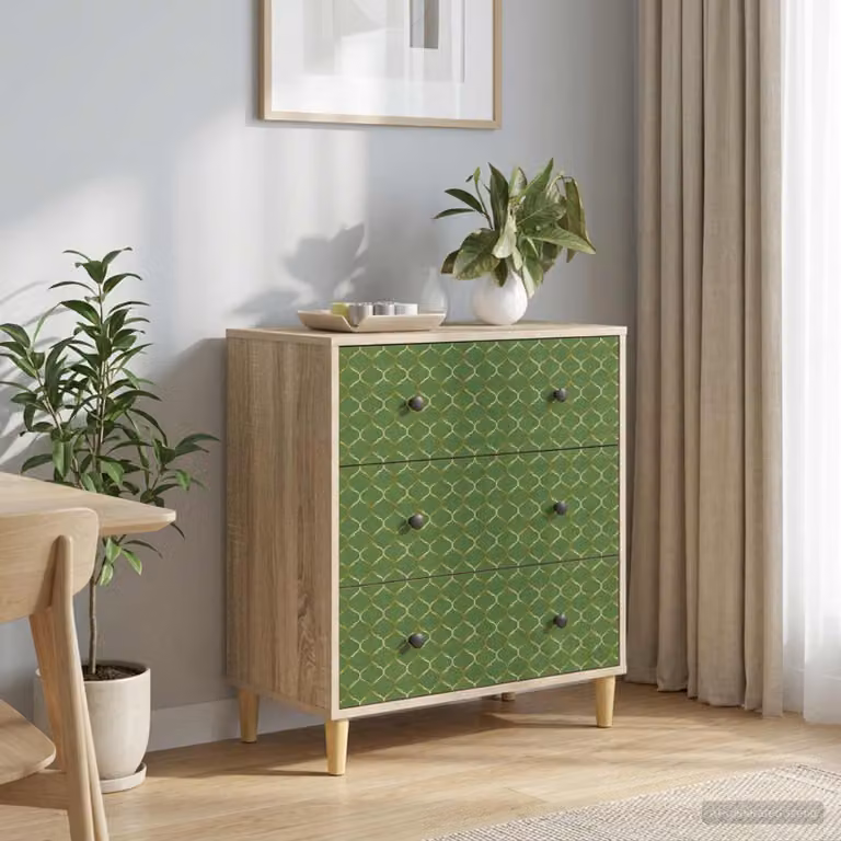 Cassettiera vidaXL GELEEN con stampa geometrica verde smeraldo e marrone, L 66 x P 36,5 x H 75 cm