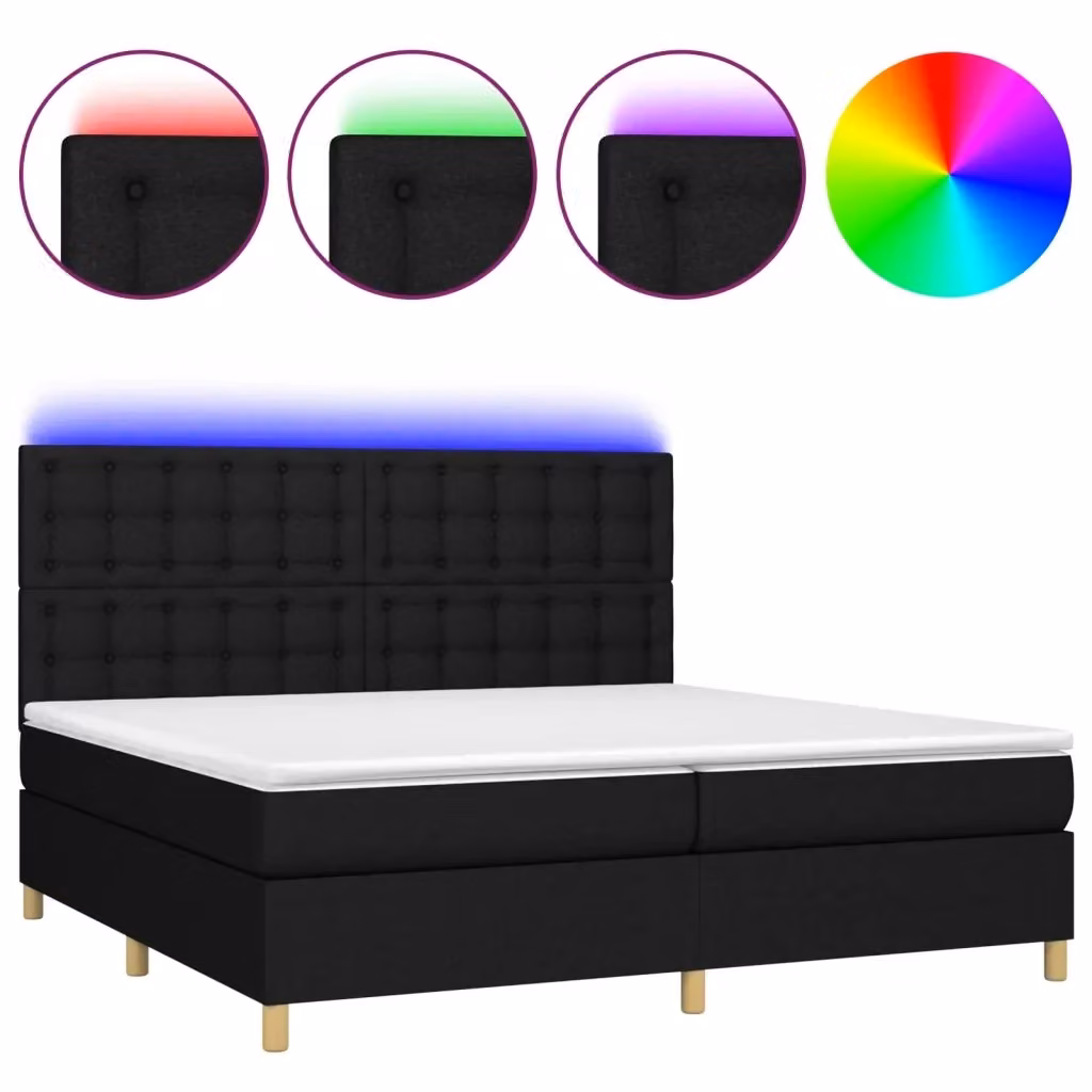 Letto Ibrido con Materasso e Illuminazione LED vidaXL in Tessuto Nero L/P: 200 x 200 cm – 2