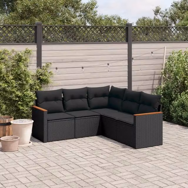 Set Divani da Giardino 5 pz con Cuscini in Polyrattan Nero 3258359