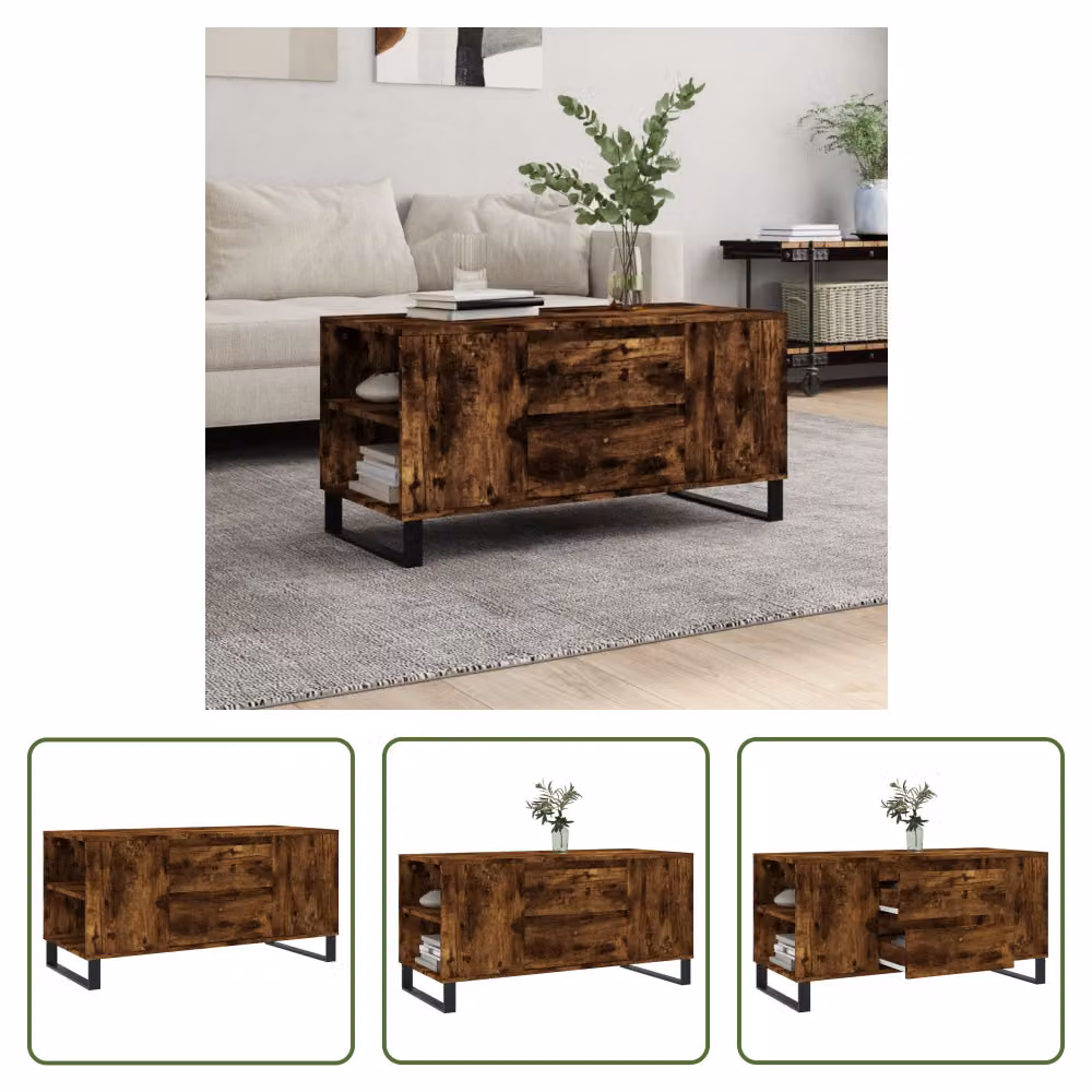 The Living Store tavolino in rovere fumé 102x44,5x50 cm materiale a base di legno