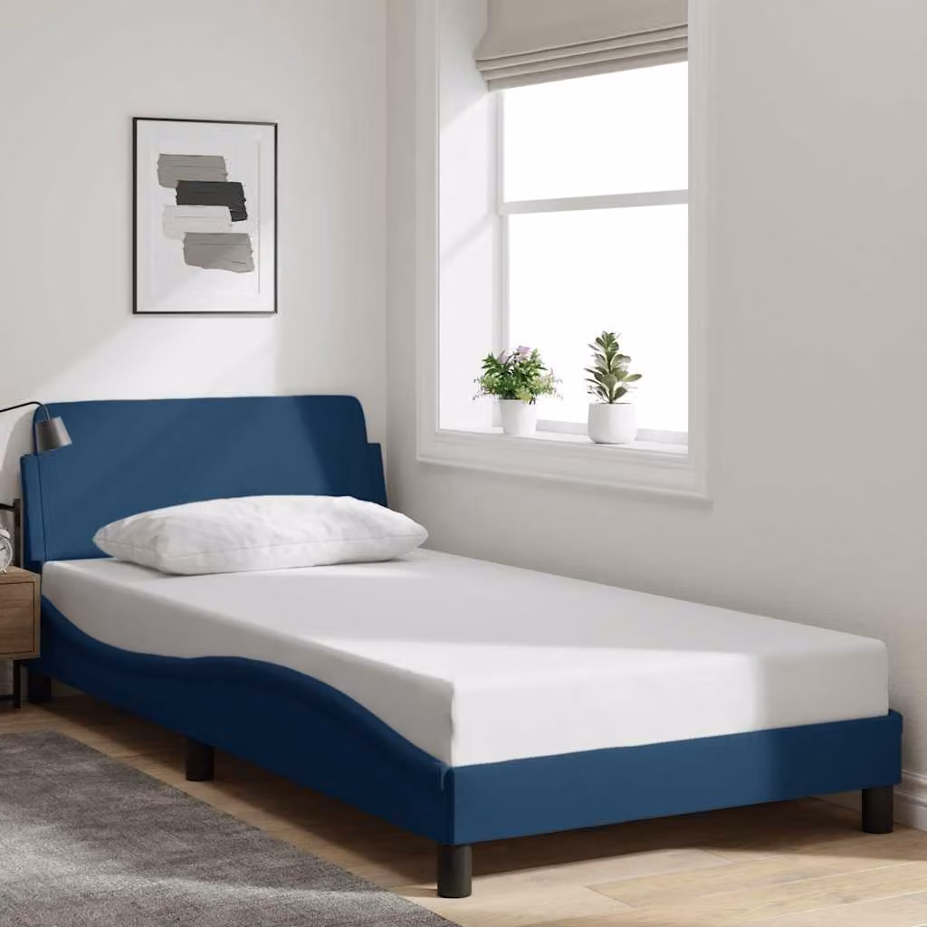 Giroletto con Testiera Dover blu vidaXL in tessuto con doghe in legno 100x200 cm