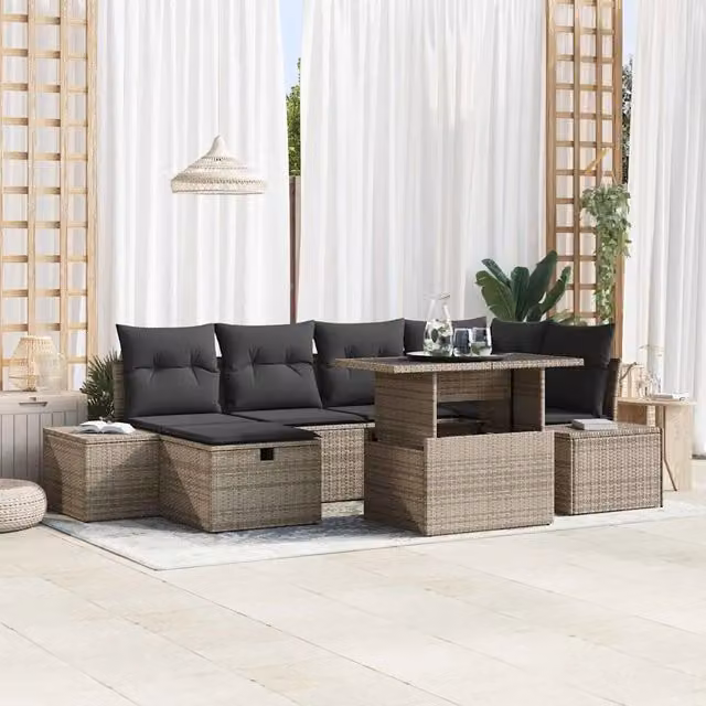 Set Divano da Giardino 7 pz Grigio polyrattan 3361208