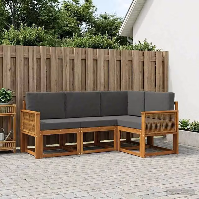 Set di divani da esterno 4 pz Naturale e Antracite Poliestere 3385178