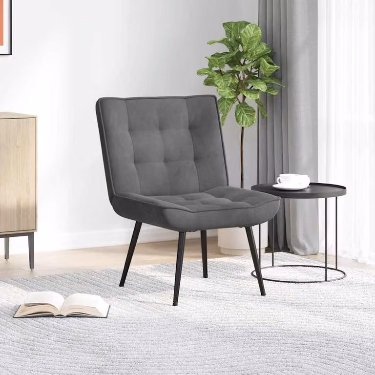 Sedia Relax vidaXL con Ottoman in Velluto Grigio, L: 64 cm, P: 74 cm, H: 84 cm