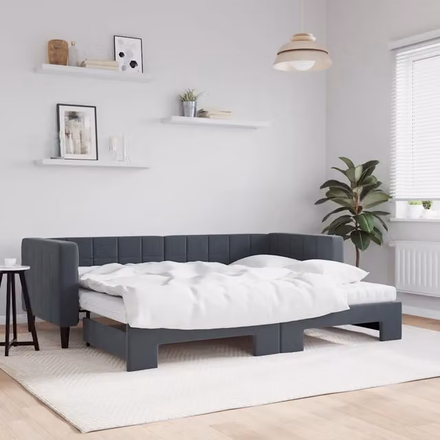 Divano Letto Estraibile vidaXL in Velluto Grigio con Cassetto per Soggiorno e Camera da Letto L/P/H: 223 x 68 x 90 cm