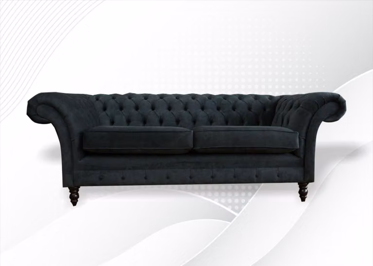 Chesterfield 3 Sitzer Big xxl Möbel Sofa Modern Design Textil Wohnzimmer Schwarz