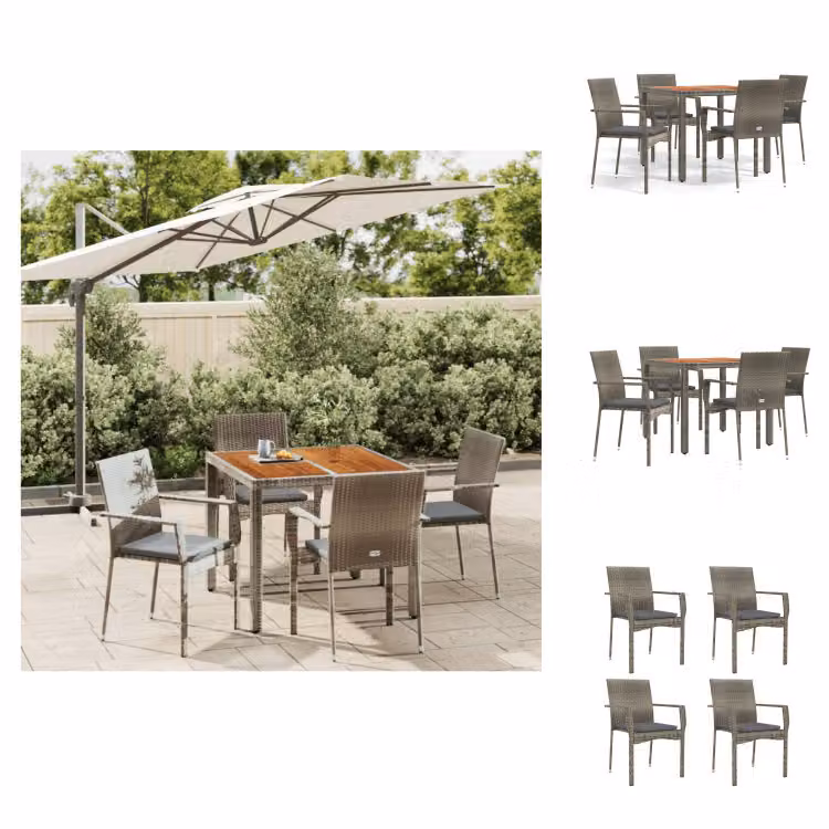vidaXL Set da pranzo da giardino 5 pezzi con cuscini in poly rattan grigio - Set di mobili da giardino