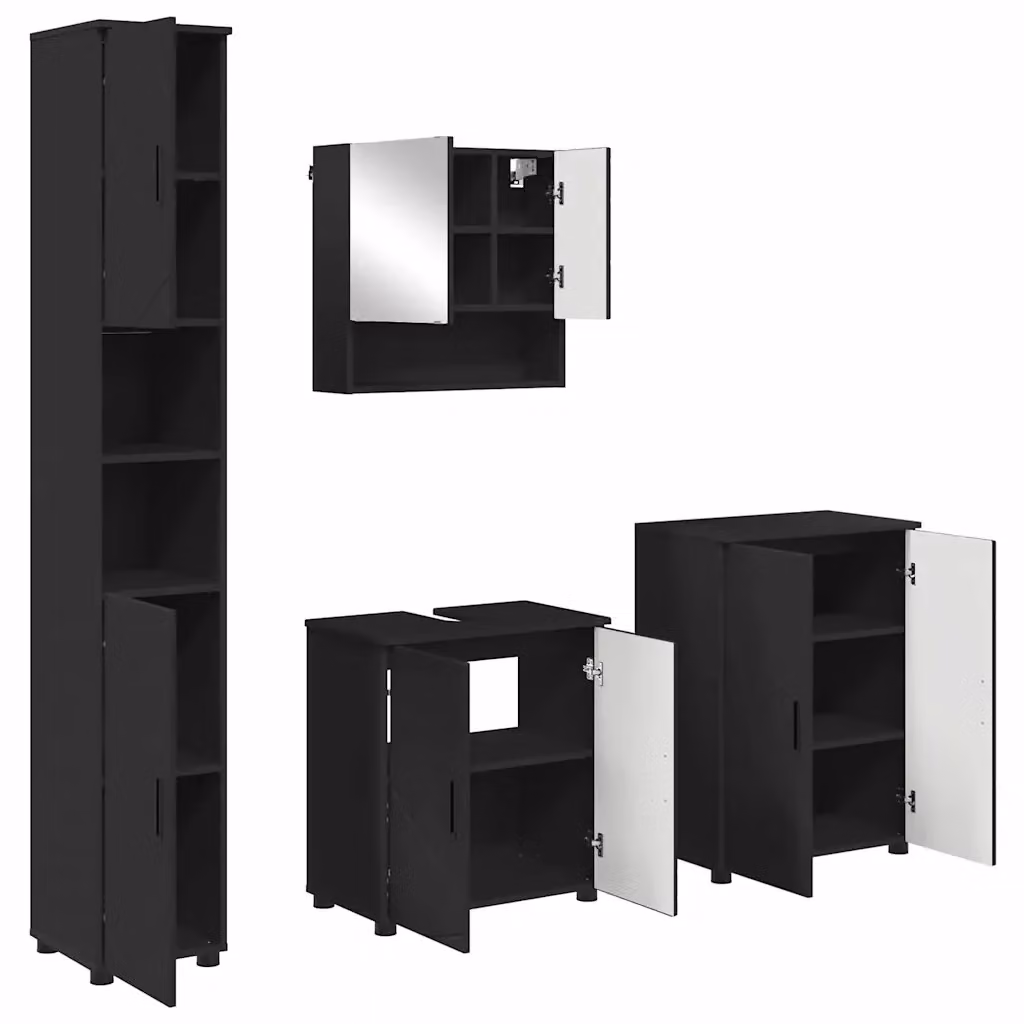 Set di mobili da bagno moderno vidaXL nero composto da 4 pezzi con mobile lavabo, armadietto con specchio, colonna alta e mobile laterale L/P/H: 61 x 35 x 64 cm – 2