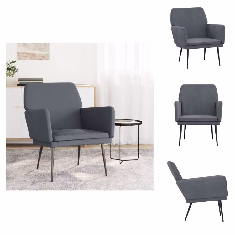 vidaXL Poltrona grigio scuro 62x79x79 cm in velluto - Poltrona