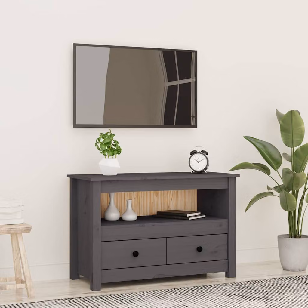 vidaXL Mobile Porta TV Grigio in Legno di Pino e Metallo con Stile Rustico L: 79 cm, P: 35 cm, H: 52 cm