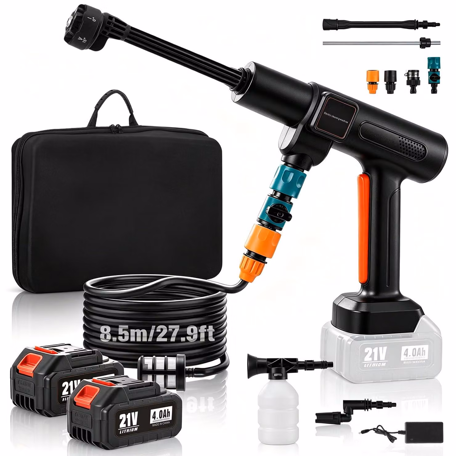 Idropulitrice senza fili - Motore brushless da 800 W - Pressione di 83 bar - Portata d'acqua di 500 litri/ora - Tubo da 8,5 metri - Dispositivo di pulizia portatile