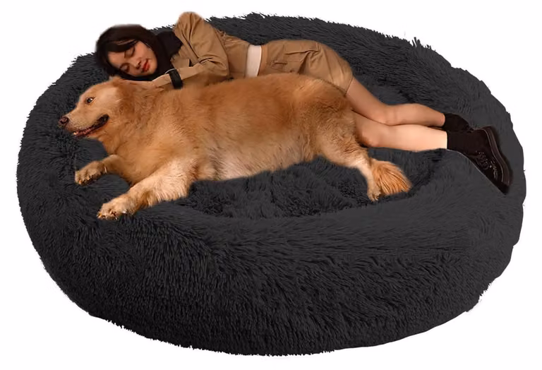 Cuccia per cani, rotonda, diametro 140 cm, nera, ortopedica, lavabile, in peluche