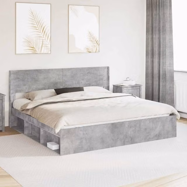 Struttura del letto con stoccaggio e testata-Giroletto con contenitore Grigio Cemento 397093