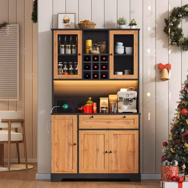 Mobile cucina con LED, prese e portabottiglie 180x105x40 cm