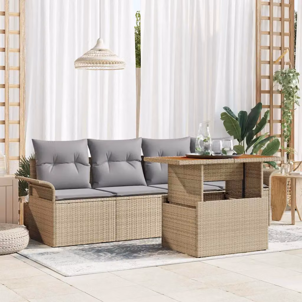 Set Divano da Giardino vidaXL 5 Pezzi in Polyrattan Beige
