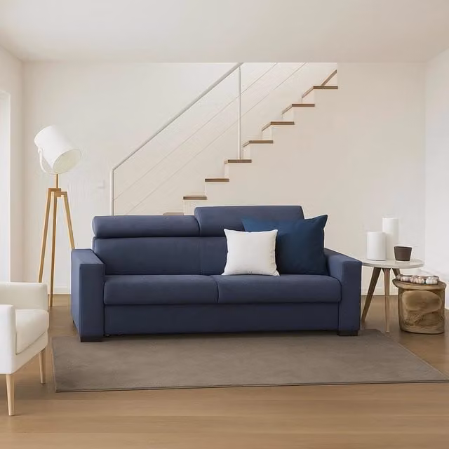 Divano a 2 posti Schiavo Talamo Italia in tessuto blu con poggiatesta regolabili, L: 200 cm, P: 95 cm, H: 85 cm