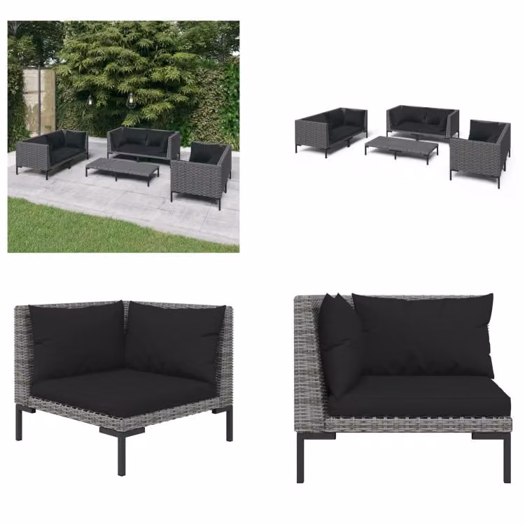 vidaXL set salotto da giardino 7 pezzi con cuscini in poly rattan grigio scuro - set salotto da giardino - set salotto da giardino - set salotto da esterno - set salotto da patio