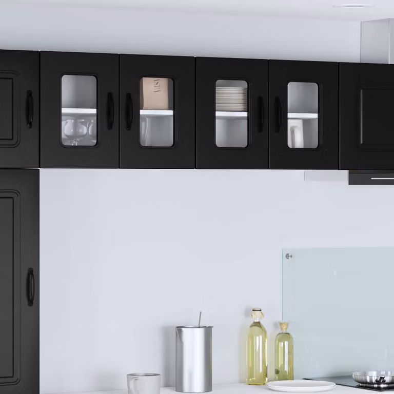 vidaXL Mobiletto da cucina Kalmar con ante in vetro, Nero opaco, L: 60 cm, P: 31 cm, H: 40 cm