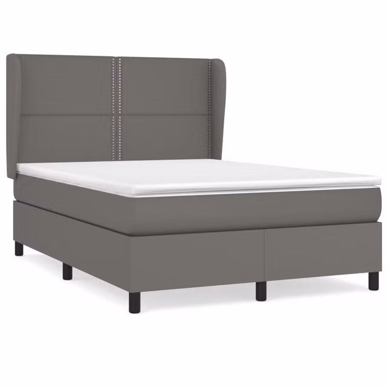 Giroletto a Molle con Materasso Grigio 140x200 cm in Pelle finta