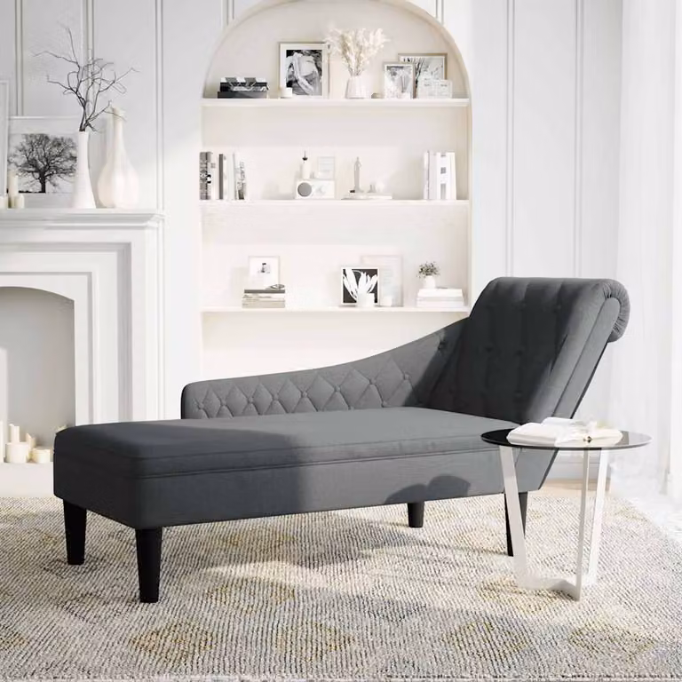 vidaXL Sdraio con Cuscino e Bracciolo Destro in Tessuto Grigio Scuro