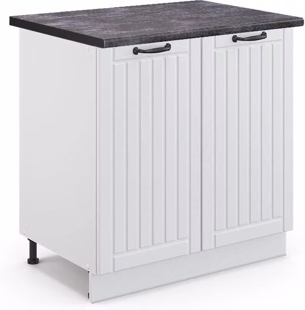 Mobiletto base cucina Fame-Line Bianco country/Bianco 80 cm piano di lavoro Antracite Vicco
