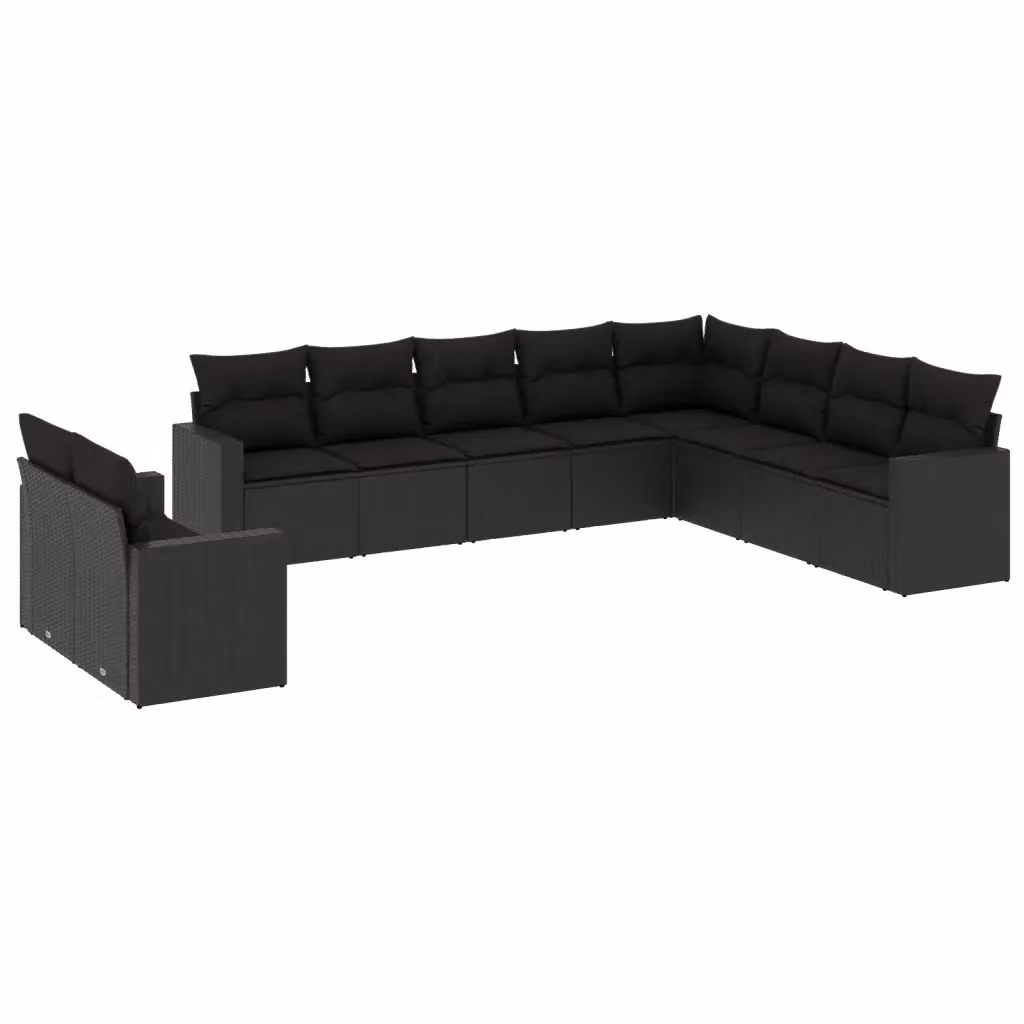 Set di Divani da Giardino a L vidaXL in Polyrattan Nero con Cuscini e Struttura in Acciaio – 2
