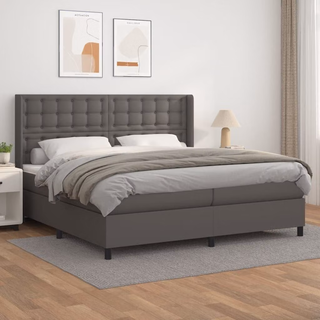 The Living Store Letto a molle con materasso grigio 200x200 cm in Pelle finta