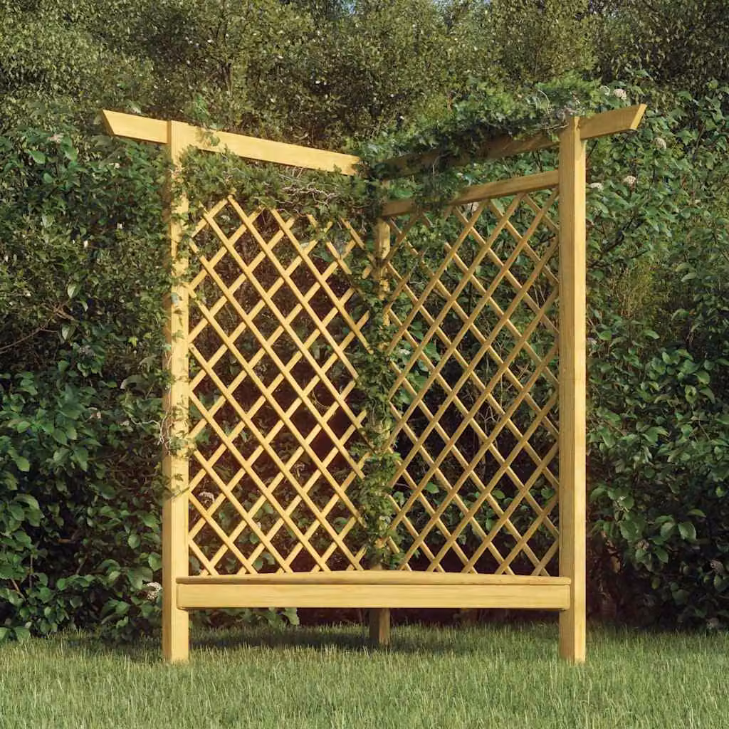 Pergola Angolare con Panca vidaXL in Legno di Pino Impregnato, Colore Marrone/Verde, L: 166 cm, P: 81 cm, H: 174 cm