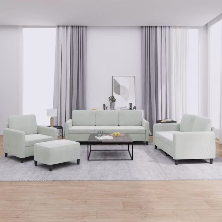 Maison Exclusive - Set divano 4 pezzi in velluto grigio chiaro