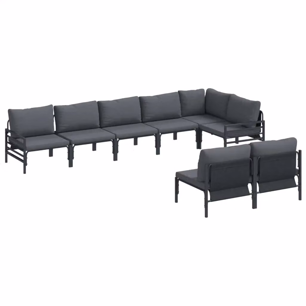 Set Divano da Giardino a L vidaXL 8 pz in Acciaio Antracite e Nero con Cuscini Imbottiti e Rivestimenti Rimovibili – 2