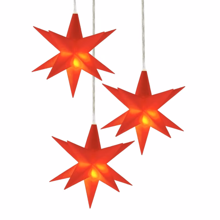 Stella di Natale 3D 10 cm Set da 3 pezzi bianco caldo illuminato - rosso - LED Decorazione per finestre Stella luminosa con timer Alimentata a batteria