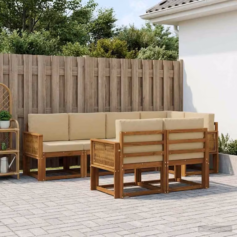 Set di divani da esterno vidaXL 7 pz in legno di acacia con cuscini beige e marrone per giardino e terrazza