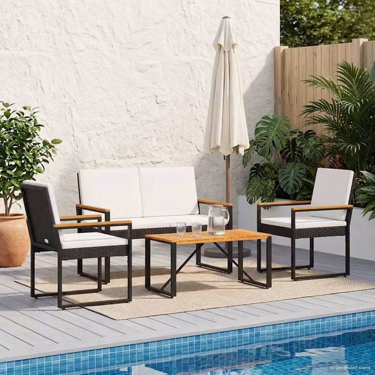 Maison Exclusive - Set di mobili da giardino, 4 pezzi, in rattan sintetico nero e crema