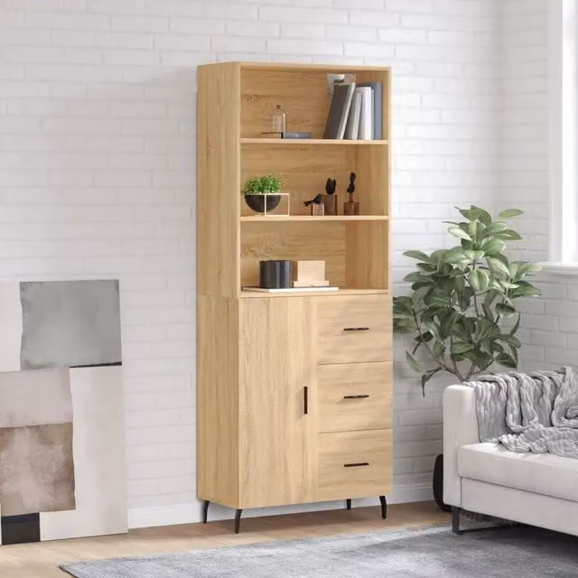 Credenza-Buffet-Armadio da cucina Rovere Sonoma 69,5x34x180 cm in Legno Multistrato 804902